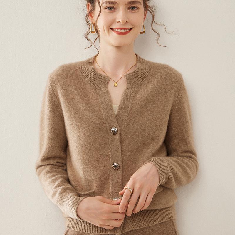 Women's Slim Fit Cashmere Cardigan - Stylish & Versatile Round Neck Knit Sweater