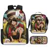 Animation Peripheral Student School Bag ONE PIECE Cartoon School Bag Girls and Boys Three-piece Set Backpack Satchel
