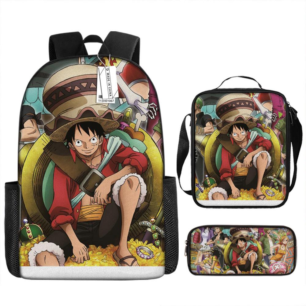 Animation Peripheral Student School Bag ONE PIECE Cartoon School Bag Girls and Boys Three-piece Set Backpack Satchel