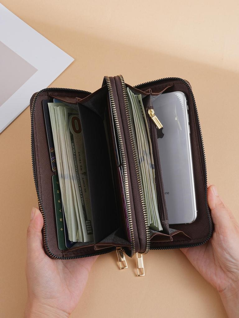 Women's Luxury 2025 Long Double Zipper Wallet Clutch with Wrist Strap