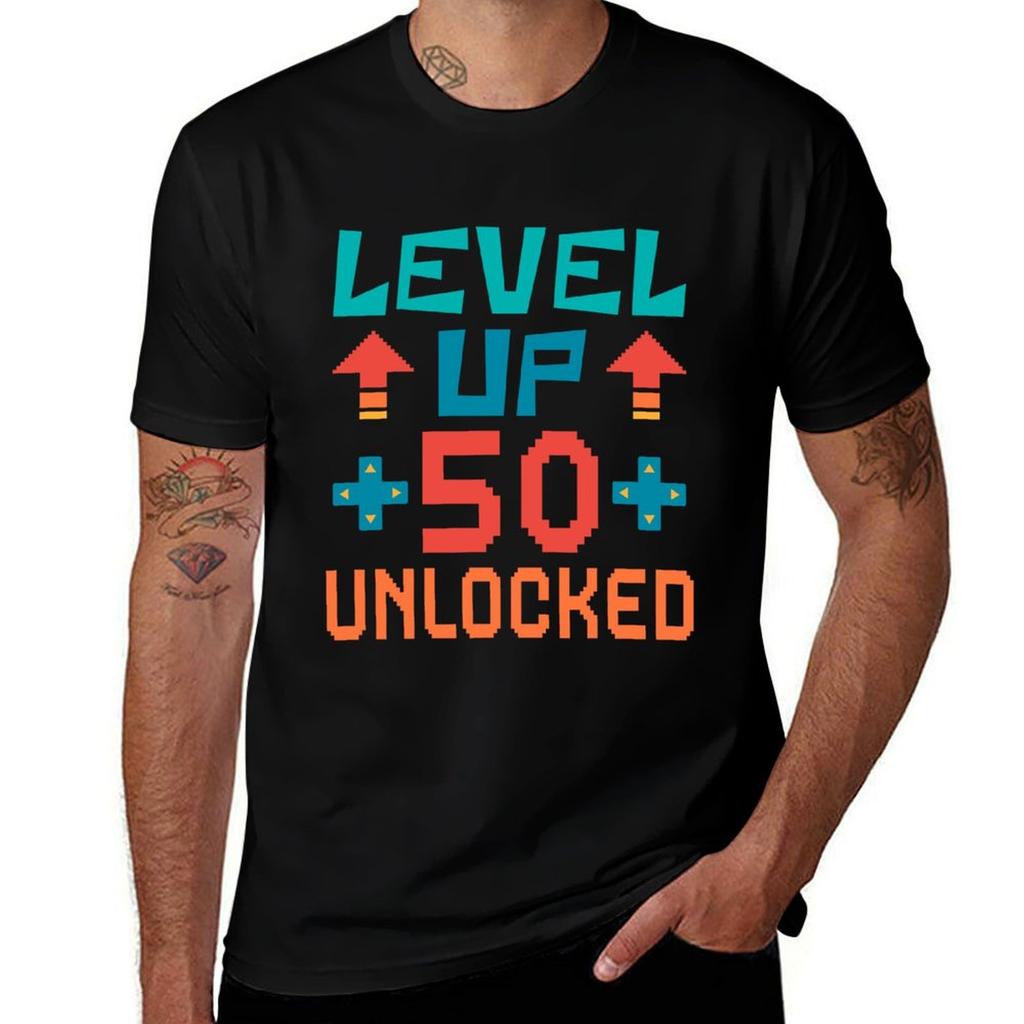 Level Up 50 Unlocked Retro Tshirt T Shirt Unisex 100 Cotton Luxury Brand Unisex T Shirts For Unisex Casual Tshirt