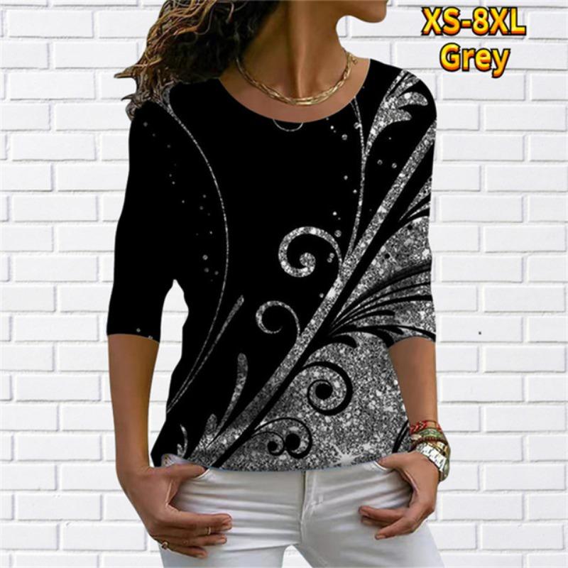 Women's T Shirt Characteristic Diagonal Neck Irregular Flower Digital 3D Print Ladies Wear Fashion Street Harajuku Ladies Tee