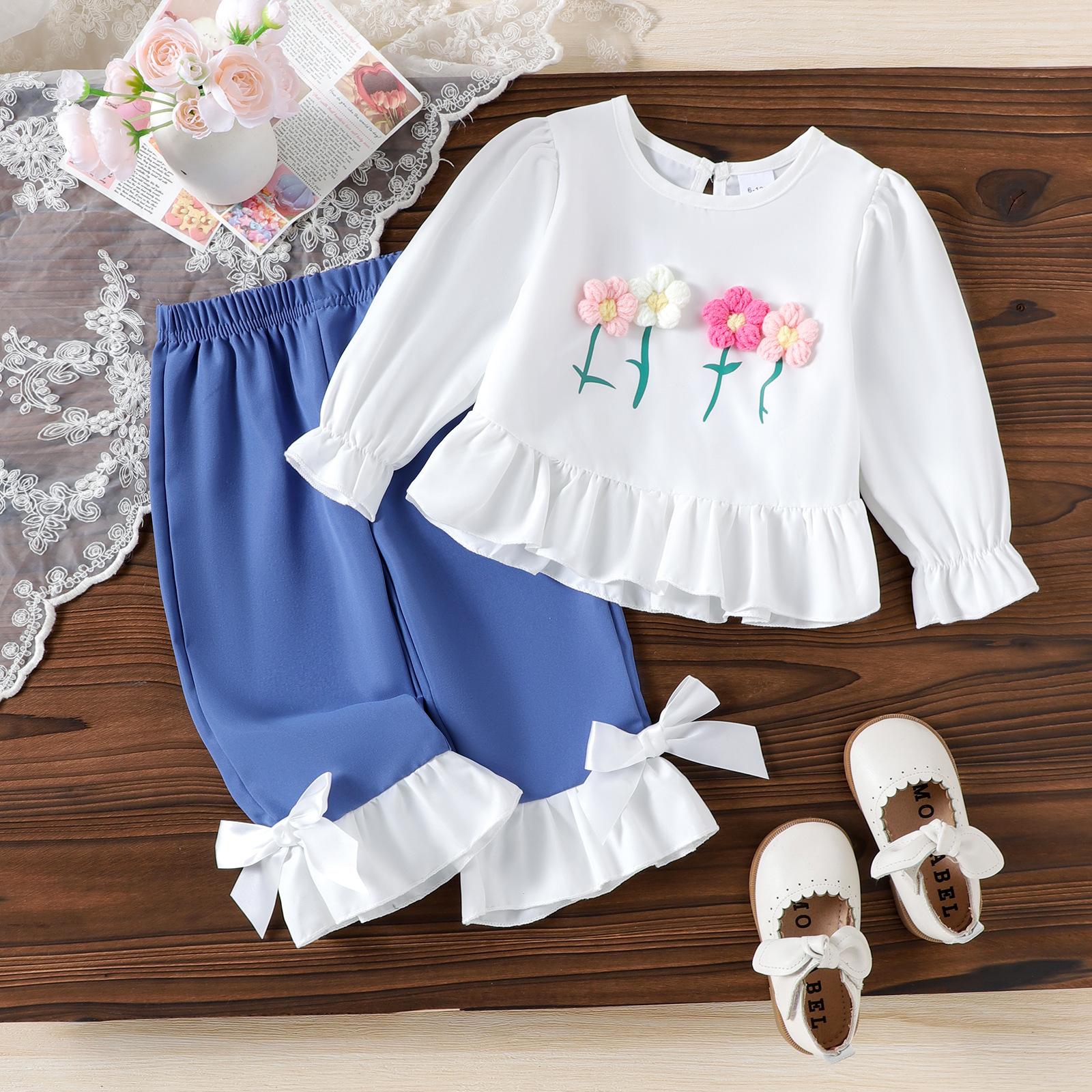 Autumn Girls 3D Flower Long Sleeve Trendy Two Piece Outfit Set 80