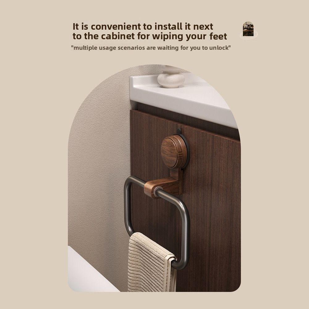 No-Drill Towel Holder Walnut Wood+Aluminium Towel Hanging Rack Suction Cup Towel Ring  Bathroom