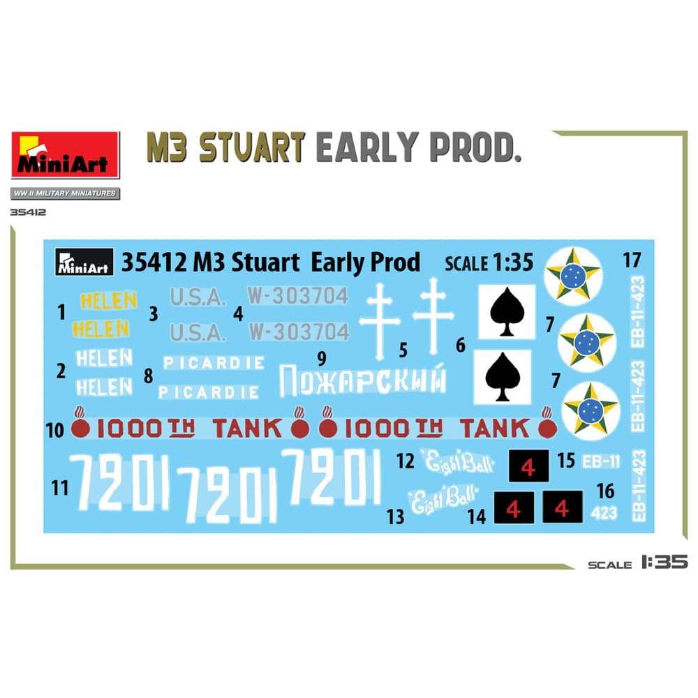 MiniArt WWII Allied M3 Stuart Early Production Plastic Model Kit with 8 Markings 1/35 (MA35412)