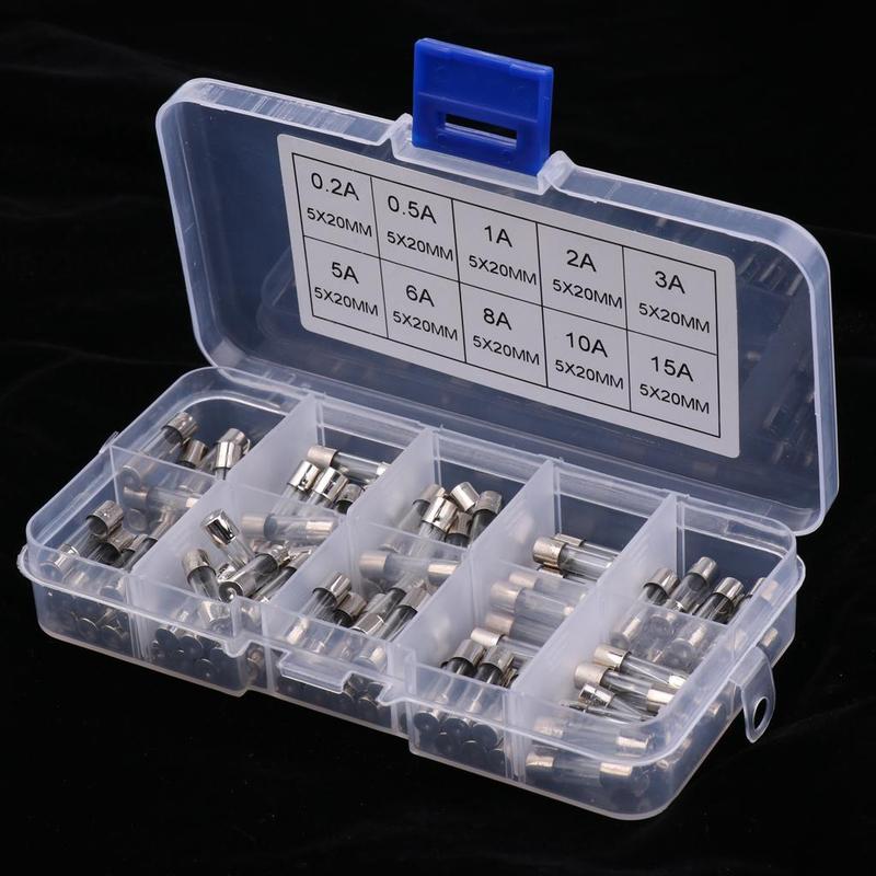 100Pcs Quick Blow Glass Tube Fuses Assorted 0.2/0.5/1/2/3/5/6/8/10/15A