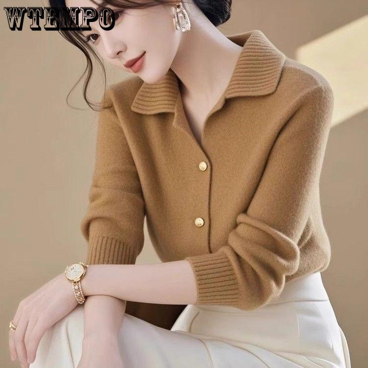 

WTEMPO Autumn/Winter Collar Single Breasted Long Sleeved Knitted Sweater Coat Top 3XL верблюд