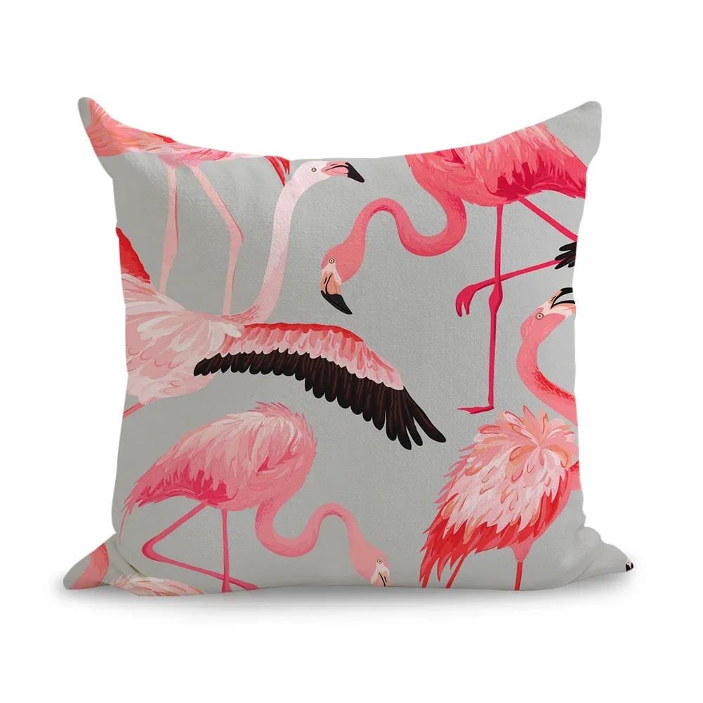 Pink Flamingo Linencushion Cover Cute Art Pillow Euro Cover Decorative Massager Decorative Pillows Home Decor Gift 45*45Cm