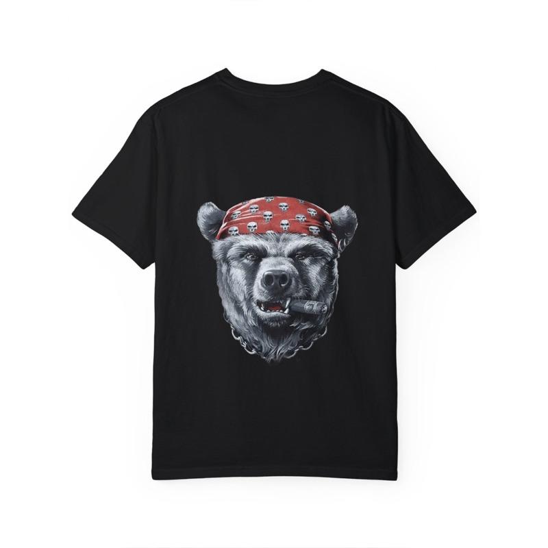 Bear Head Bandana T Shirt White Bear with Red Skull Bandana and Cigar Graphic Streetwear Casual Wear