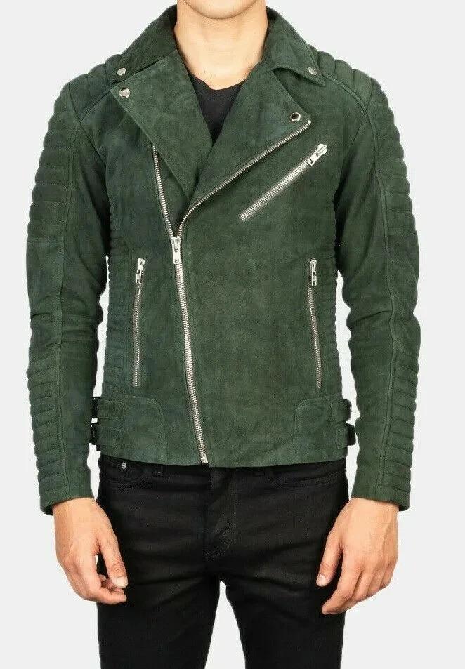 

Замшевая Байкерская Мотоциклетная Повседневная Одежда Ручной Работы Мужская Зеленая Куртка Натуральная Теплая Мягкая 3XL зелёный
