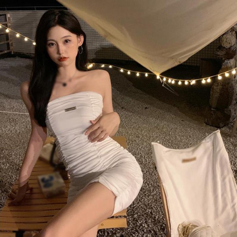 

Женское платье Клубное плиссированное облегающее платье Однотонное платье без бретелек Приталенное платье One Size