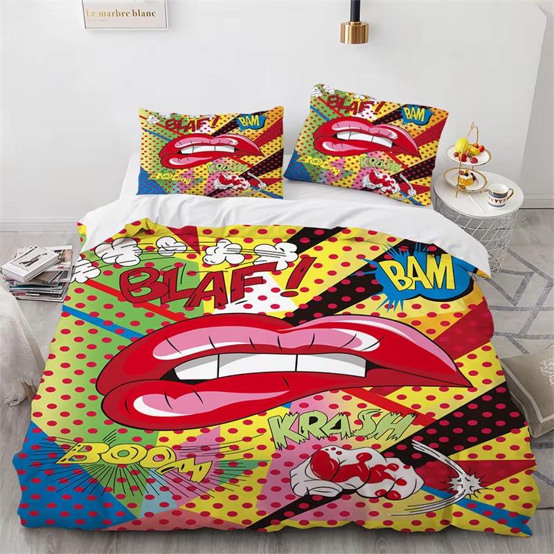 Sexy Lips Duvet Cover King Twin 3D Mouth Print Bedding Set Microfiber Kiss Marks Comforter Cover Lipstick Trace Bedspread Cover