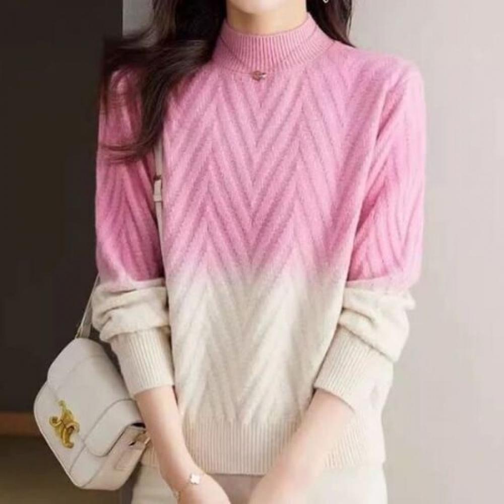 Navava Nk3490 Ribbed Half Turtleneck Long Sleeve Knit Sweater Gradation Color 1