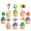 12pcs Summer Beach Hawaii Cupcake Toppers Sun Umbrella ball Cake Toppers  Hawaiian Pool Theme Birthday Party Cake Decorations