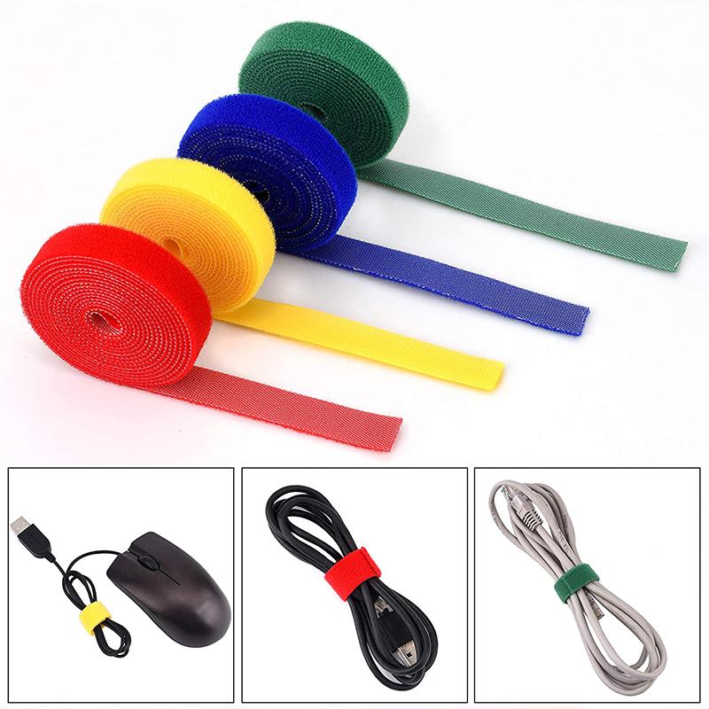 5M Cable Cable Ties Adhesive Fastener Tape Wrap DIY Reusable Double Side Hook and Loop Cable Straps Wires Management Straps