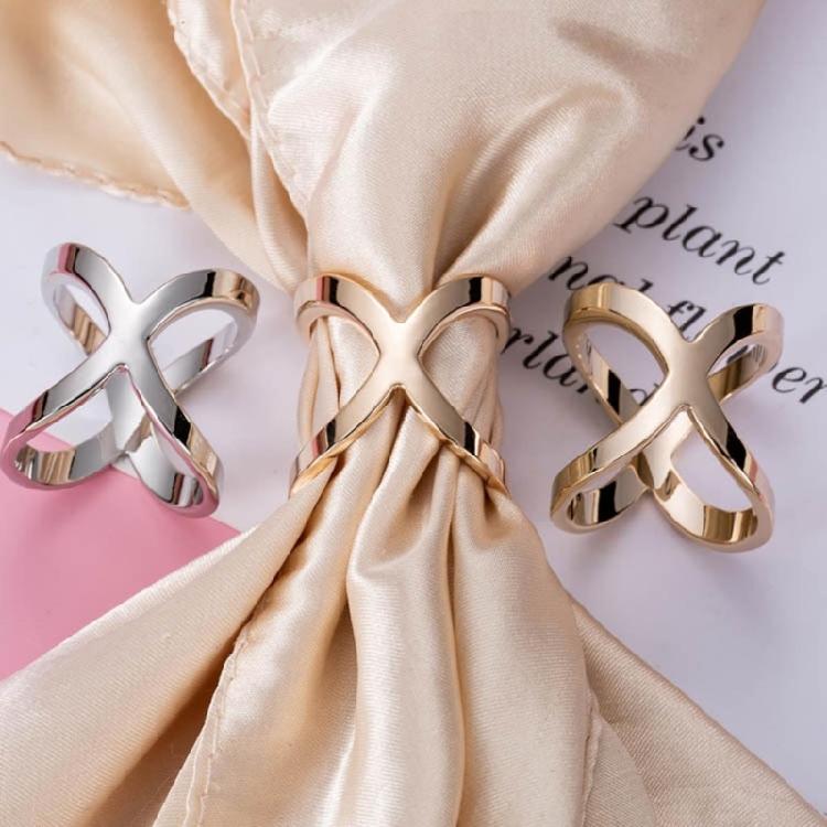 Gold Silver X Scarf Buckle Multipurpose Cross Hollow Smooth Scarf Shawl Buckle
