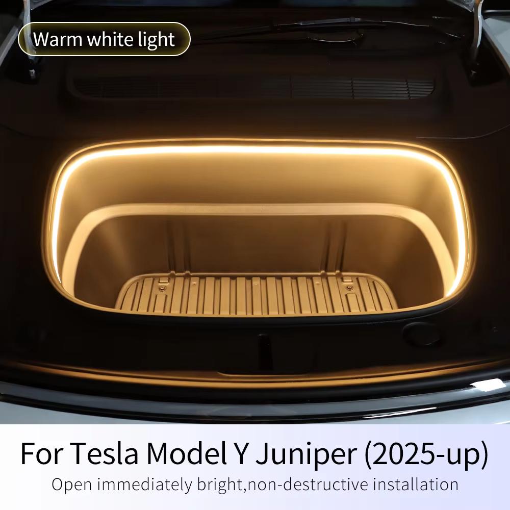 For Tesla Model Y 2025 Front Trunk Light, Magnetic Induction LED Lamp with White Yellow Light, Car Accessories