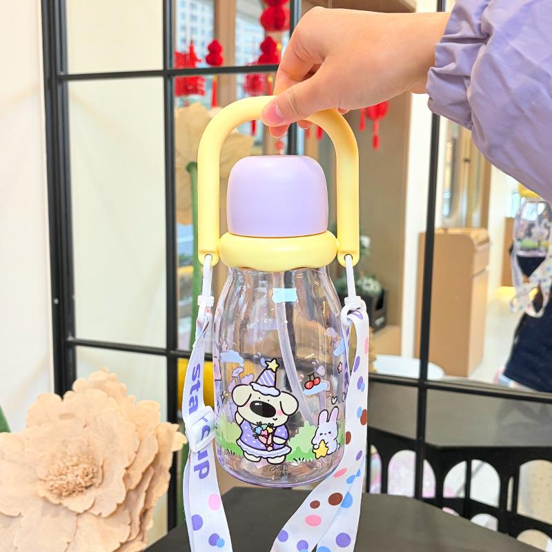 Water bottle high value cartoon plastic cup cute fun children's handle children's pot students go to school portable accompanying water cup