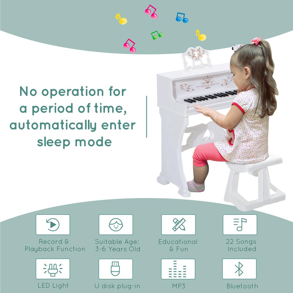 37 Keys Kids Piano Mini Electronic Keyboard Light Kids Musical Instrument Educational Game Children Grand Piano Toy Set w/Stool & Microphone & Music