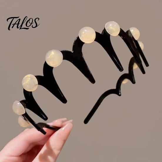 Shiny Hairpin 2Pcs Women Headband Faux Pearls Decor Anti-slip Teeth Hairband Hair Hoop Lightweight Elastic Accessory Daily Wear