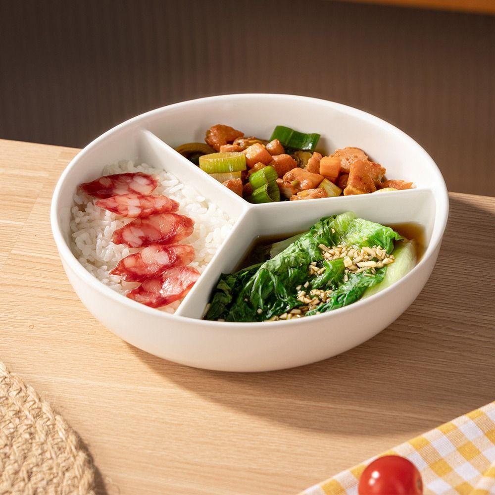 White Grid-shaped Dinner Plate Round Ceramic Salad Plate Divided Bowl Steamed Plate  Breakfast Dish