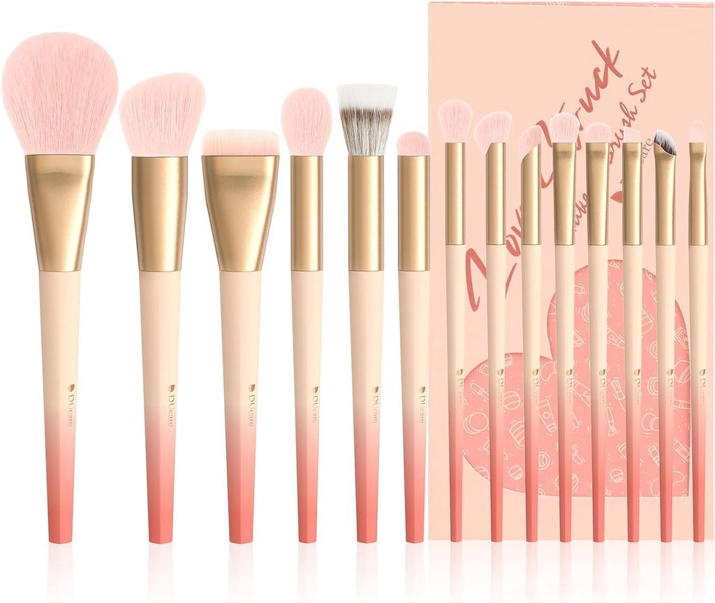 DUcare Makeup Brush Set of 14 High Quality Fiber Bristle Makeup Brush Fluffy Powder Brush Cheek Brush Eyeshadow Brush Eyebrow Brush Heart Shaped