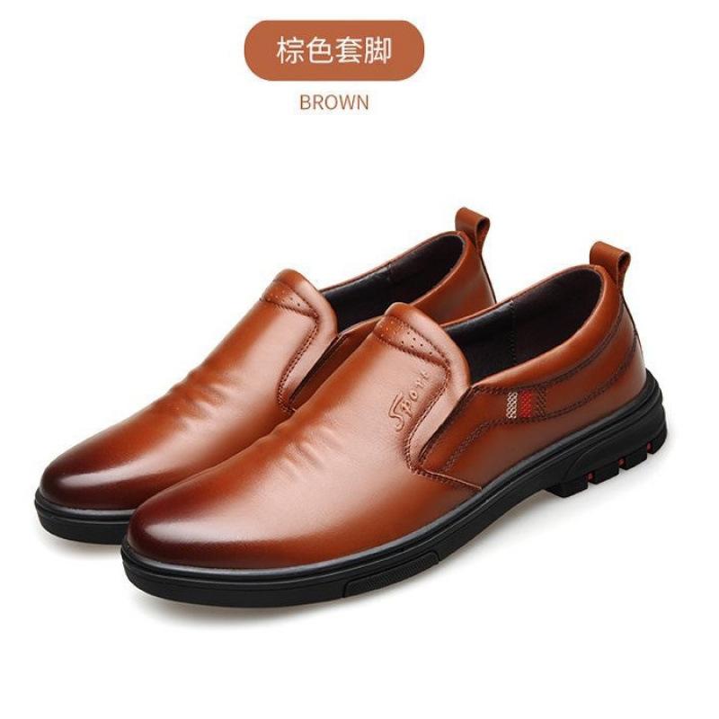 Men's Leather Shoes Business Style First Layer Cowhide 2025 Comfortable Soft Sole One Pedal Men's Shoes Casual Dad Black