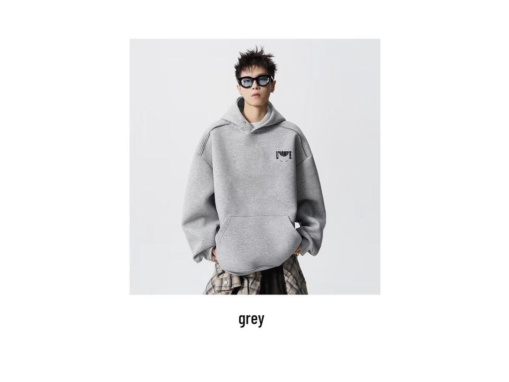 Men's Autumn Black Demon Cat Print Heavyweight Loose Fit Hoodie