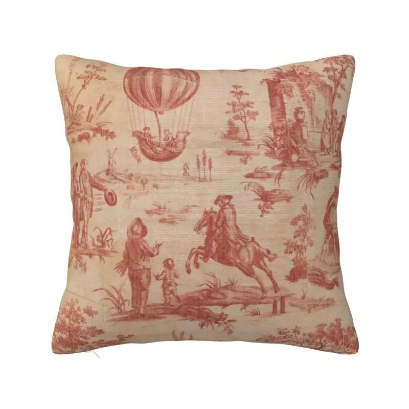 Toile De Jouy Kissenbezug mit französischem Motiv, 45 x 45 cm, Heimdekor, Druck, Flora, Dekokissenbezug für Wohnzimmer, doppelseitig 40x40cm 16x16in