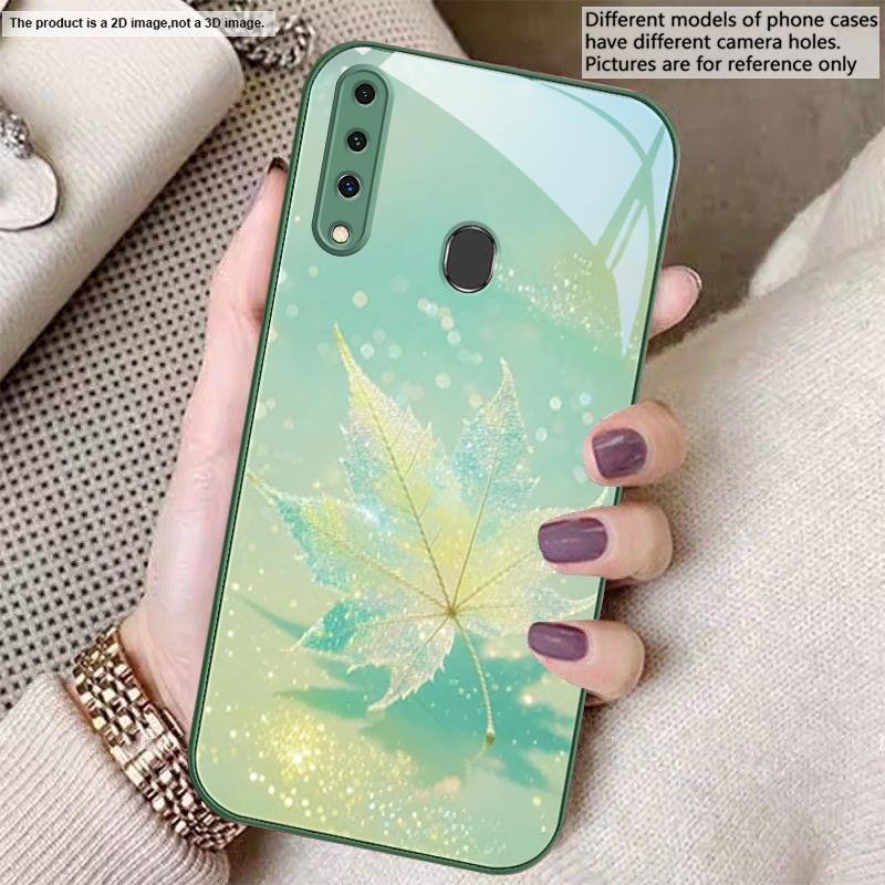 Grüne Ahornblatt-Textur für Samsung A20 30 22 23 24 25 26 31 32 A33 34 35 42 50 51 52 53 54 55 56 70 71 72 73 Glas-Handyhülle