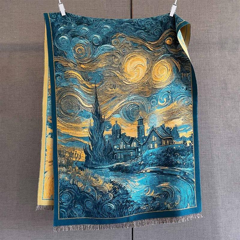 New imitation cashmere personalized oil painting style age-reducing printed scarf autumn and winter fashionable warm scarf shawl