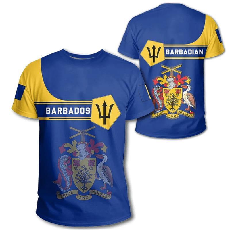 Barbados Ethnic Flag Map Print T Shirt Barbados Coat Of Arms Graphic Tee Shirt Fashion Streetwear Short Sleeves Mens Clothing