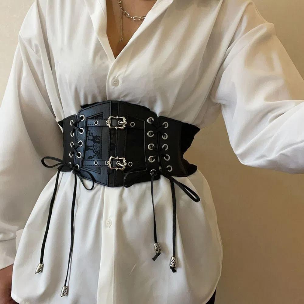 Leather Lace Cummerbunds Solid Color Wide Waist Corset Fashion Corset Belt  Ladies