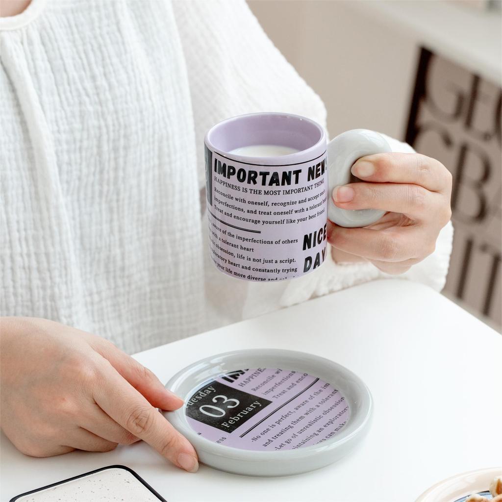 Cup Contrasting Newspaper Coffee Style Disc English Ceramic Cup Home Office Mug High Appearance