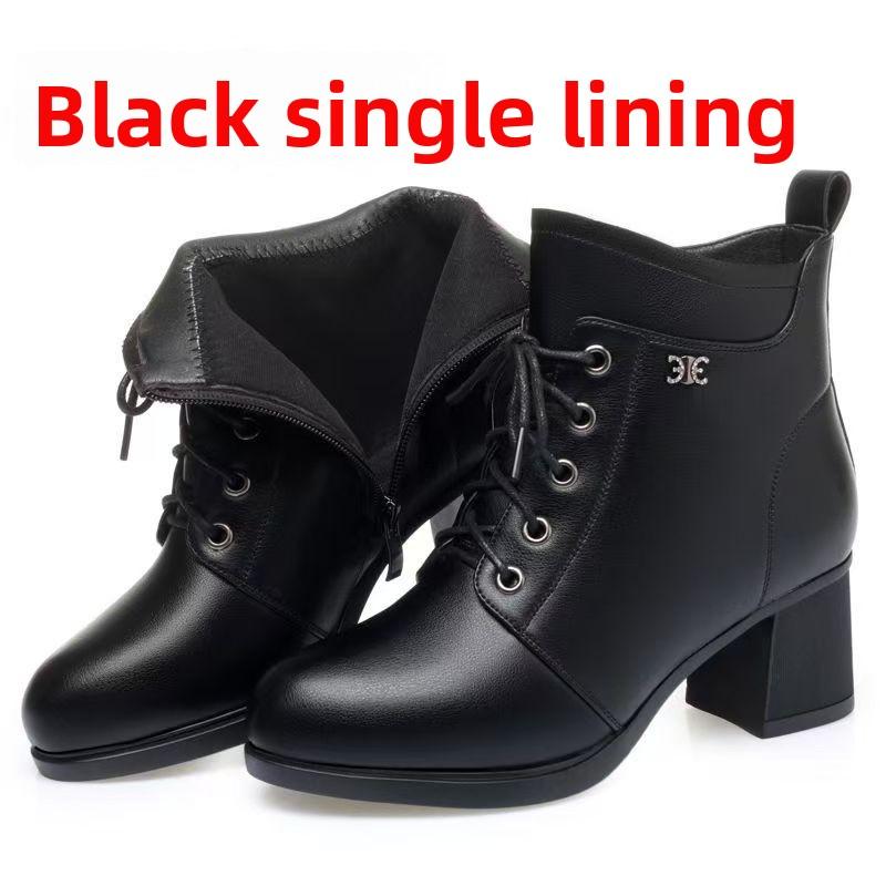 New Autumn/Winter Style Women's Soft Leather Boots with Chunky Heel, High Heel, Waterproof Platform, Fleece Lined