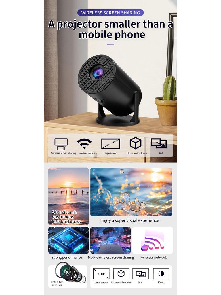 M5pro Mini HD Portable Home Projector - Wireless & Wired Connectivity
