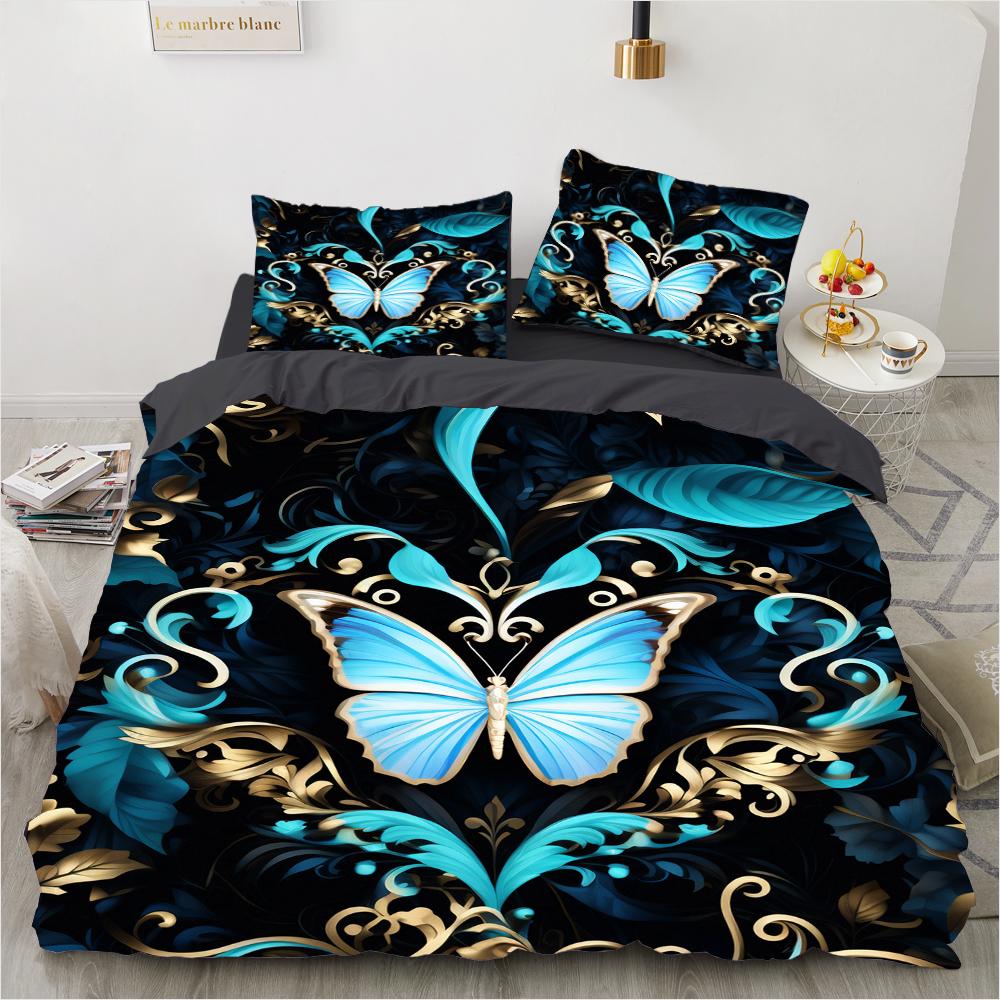 3D Digital Luxury Bedding Set Printed Purple Bohemian Butterfly Duvet Cover Queen King Size Floral Set 3 Pcs With 2 Pillowcases