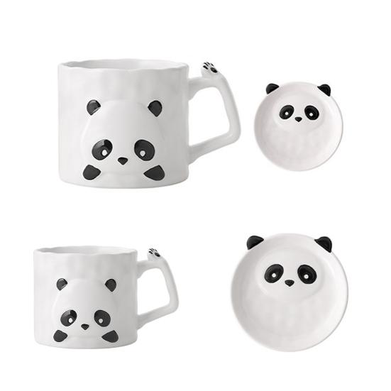 390ml Ceramic Mug Cartoon Panda Shape Large Capacity Ceramic Coffee Mug with Chinese Elements High Temperature Resistant Office Cup