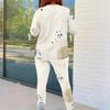 Women Plus Size White Printed Round Neck Long Sleeve Top And Fitted Pants Two Piece Set