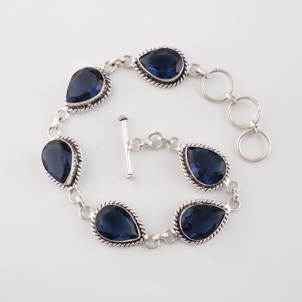 London Blue Topaz Gemstone 925 Sterling Silver Jewelry Handmade Bracelet 7-9" RB-18-4