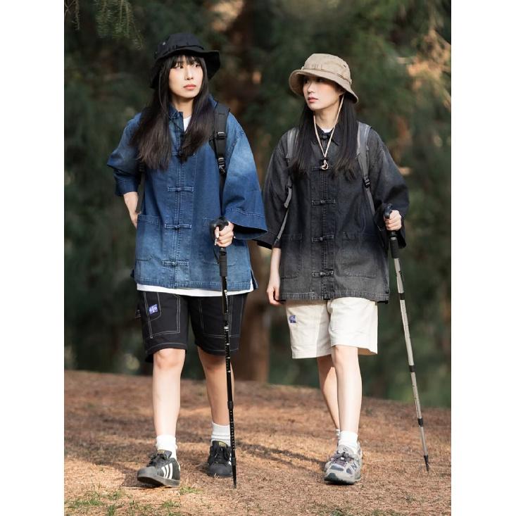 Retro Denim Workwear Short Sleeved Shirt, Men'S And Women'S Summer Fashion Brand, Japanese Retro Half Sleeved Trend, Cool And Loose Shirt