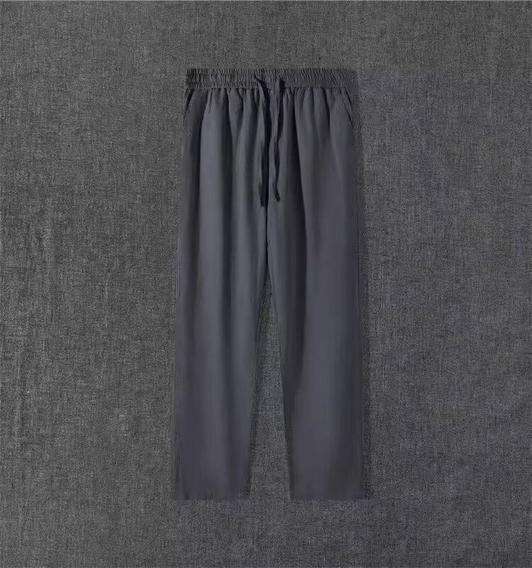 Men's Lightweight Cotton Linen Straight-Leg Sports Pants - Summer Versatile Style for Teens and Adults