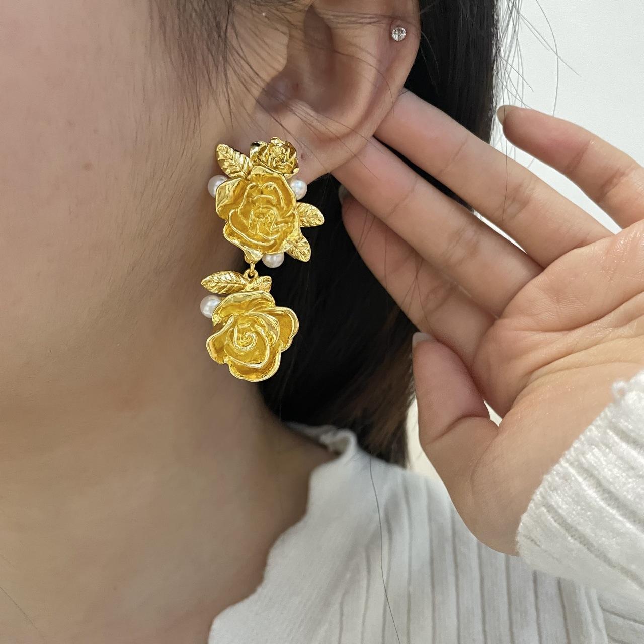 Средневековые Винтажные Трехмерные Серьги с Жемчугом в Виде Розы Модные Роскошные Серьги