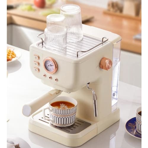 Bxzzuis Small 110V Espresso Machine for Home Use, Semi-Automatic Coffee Machine, Retro Mini All-in-One Coffee Machine with 20 Bar Pressure, One-Button