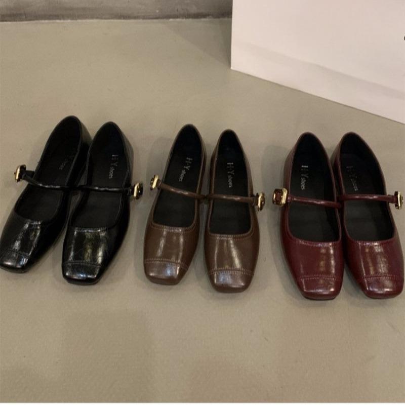 

New Type of Shallow-mouthed Flat Square Toe One-strap Women s Shoes Single Women s Shoes 35 темно-коричневого кольору