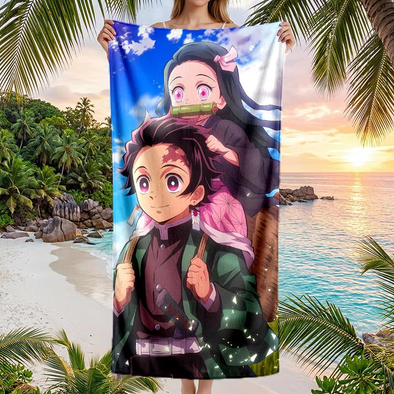 Tanjirou Nezuko Fashion Beach Towel: Ideal for Summer Adventures Soft, absorbent and quick drying suitable for swimming and bathing