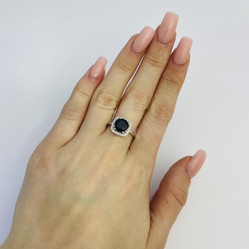 Серебряное кольцо с натуральным сапфиром 2.874ct, фианитами (2119982)