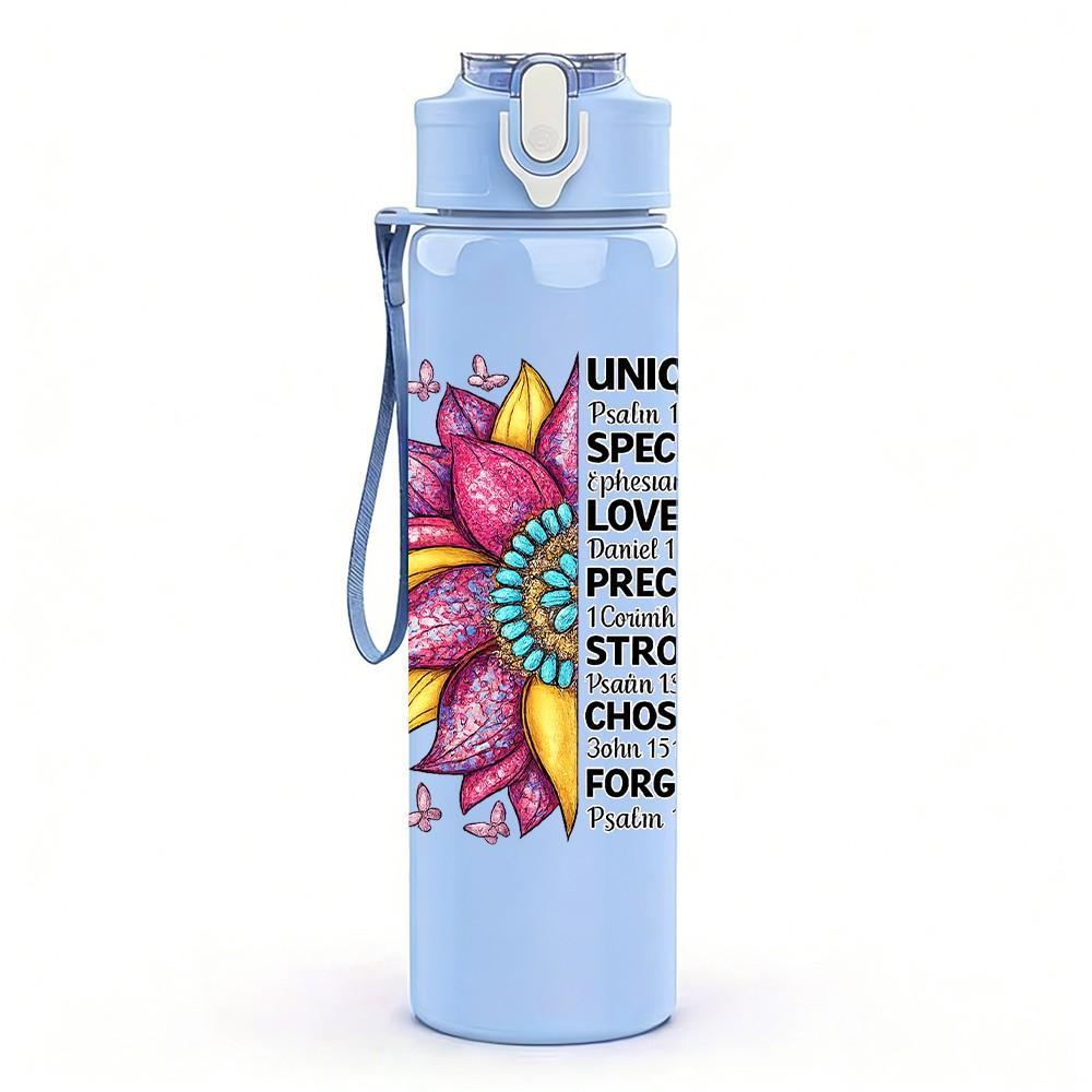 1PC Sunflower Boho Floral Slogan Art Print 750ml Color Plastic Sports Water Bottle Leakproof Flip Straw Lid Suitable for Sports Office Home Use