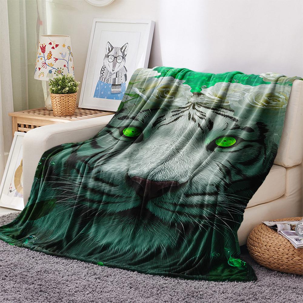 Flanelová deka s potiskem bílého tygra, Vysoce kvalitní, Pohodlná pro všechna roční období, Domácí dekorace, Teplo a pohodlí, Perfektní jako vánoční dárky