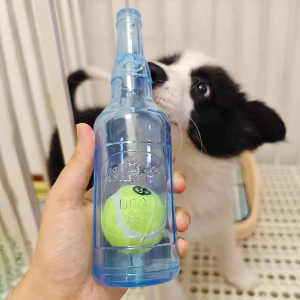 Pet Chew Toy TPR Bite-resistance Beer Bottle with Tennis Ball Toy Puppy Teeth Grinding Dog Chewing Squeaky Interactive Toys